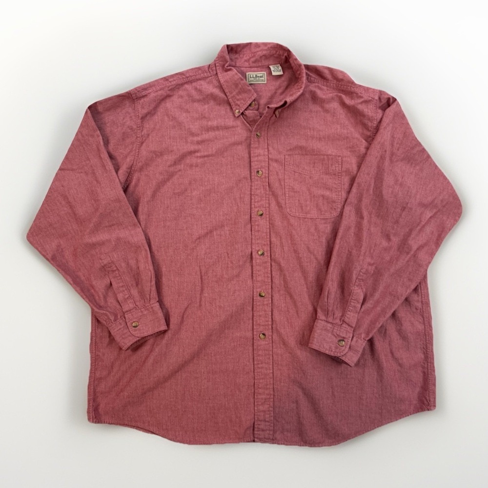 L.L.Bean Shirt Men's XXL Red button down long sleeve 100% cotton Casual